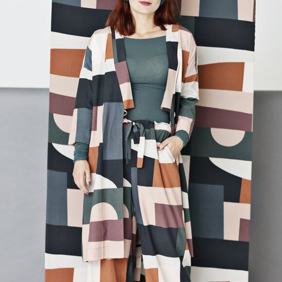 McVerdi Denmark Elmegaard Long Kimono Sz S Lagenlook Artsy Art To wear - Picture 1 of 13